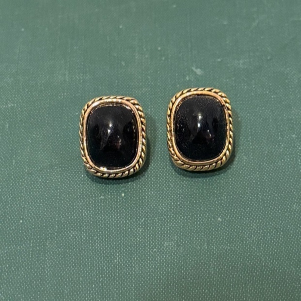 Vintage Gold & Navy Statement Earrings with Rope Gold Detailing